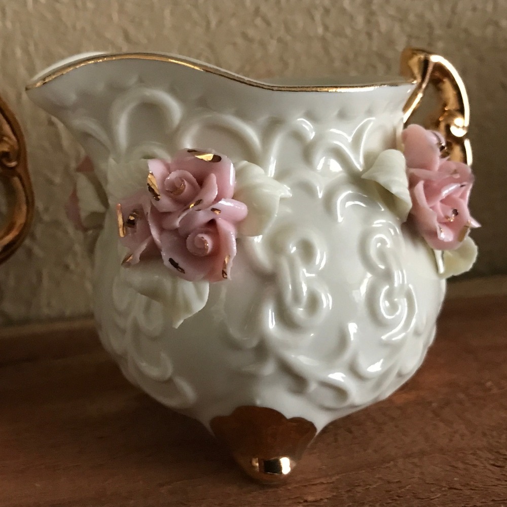 Vintage Cracker Barrel Rose Creamer & Sugar Set Porcelain Giftware - Picture 8 of 11